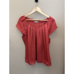 Violet and Claire women's large orange floaty blouse cap sleeves pleaded chest